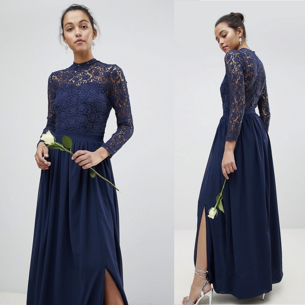 Club L London High Neck Crochet Lace Formal Dress With Long‎ Sleeves 6 Wedding
